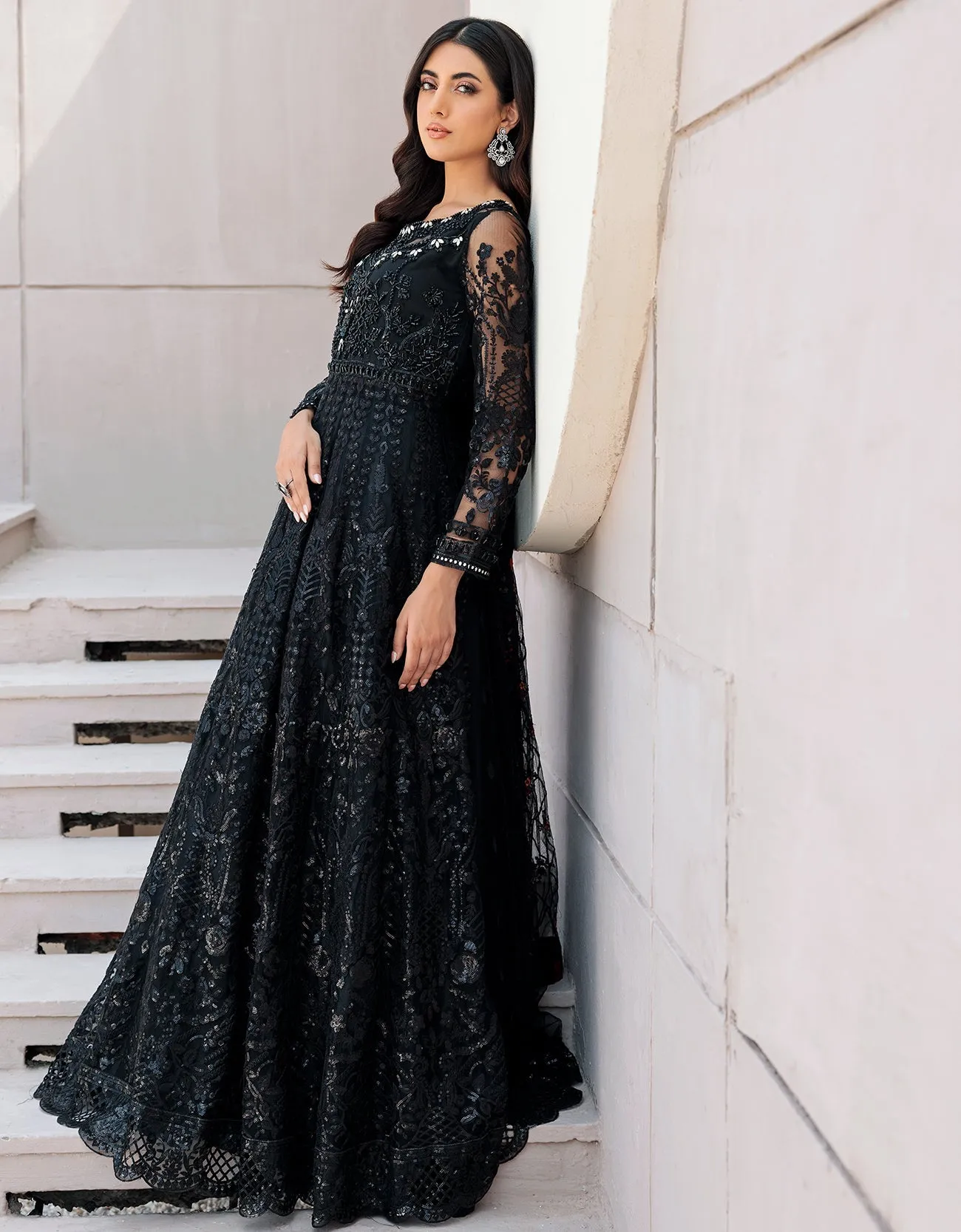 Embroidered Black Frock Suit Pakistani Party Dresses