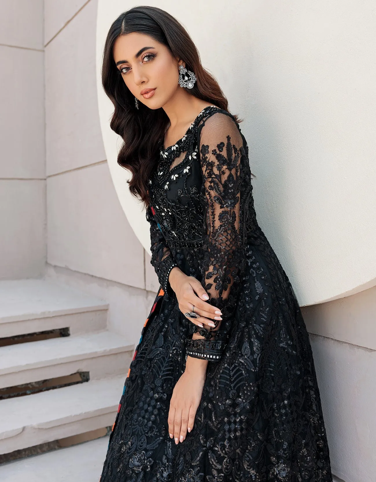 Embroidered Black Frock Suit Pakistani Party Dresses