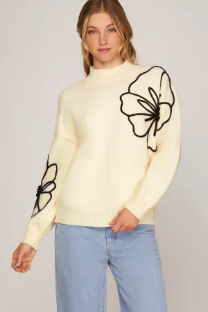 Embroidered Floral Outline Sweater