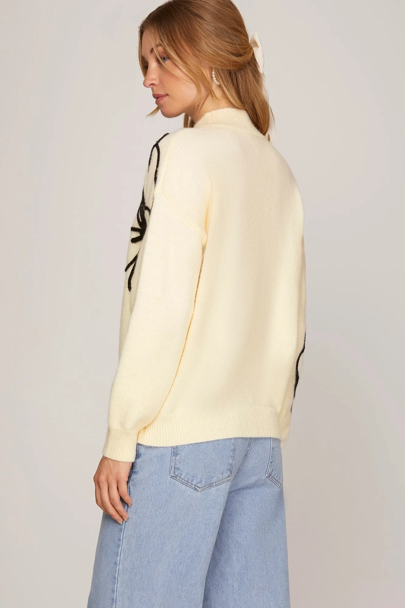 Embroidered Floral Outline Sweater