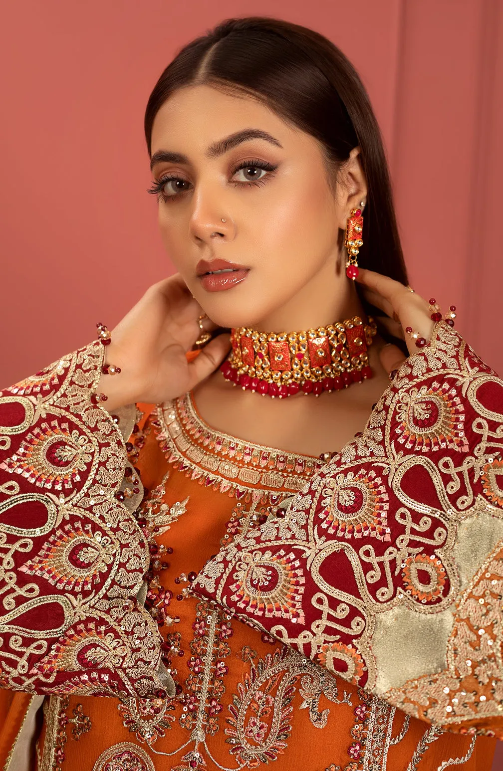 Embroidered Orange Kameez Salwar Pakistani Party Dress