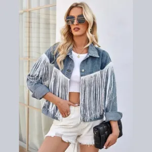 'Evelyn' Oversized Tassel Denim Jacket