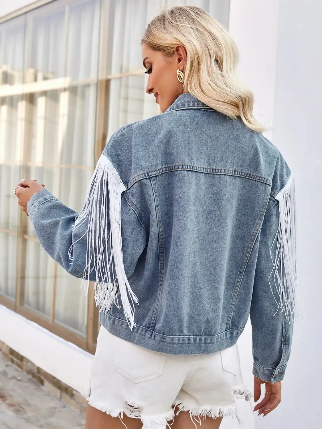 'Evelyn' Oversized Tassel Denim Jacket