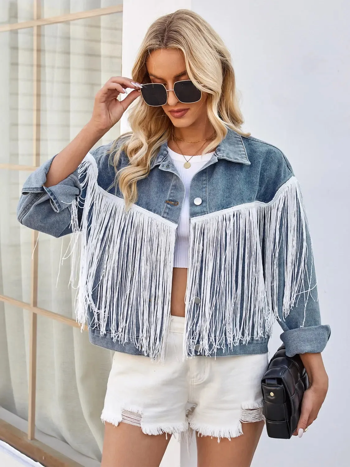 'Evelyn' Oversized Tassel Denim Jacket