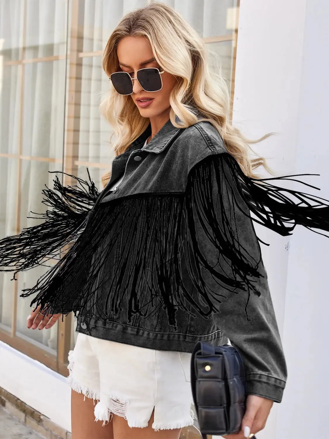 'Evelyn' Oversized Tassel Denim Jacket