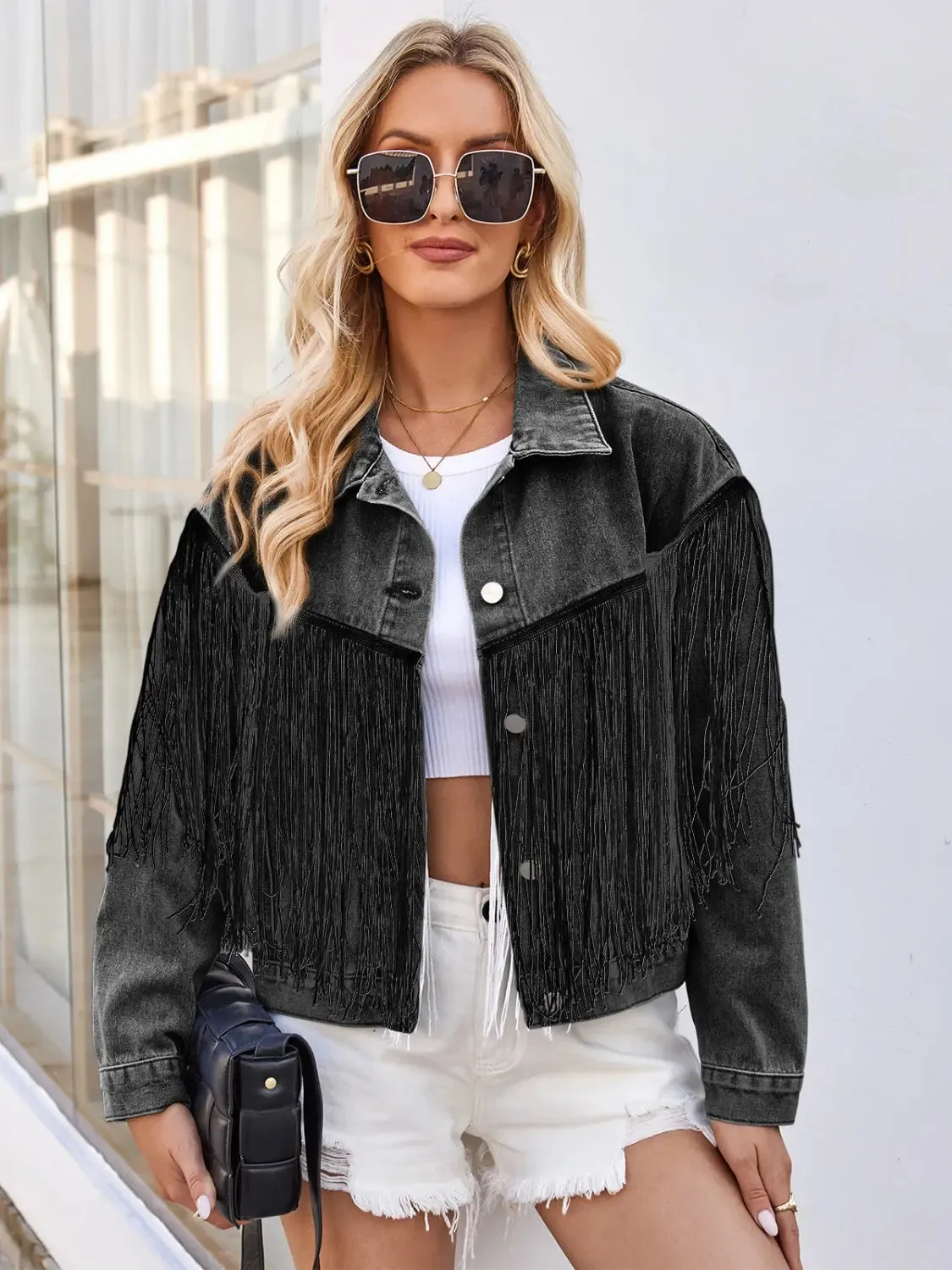 'Evelyn' Oversized Tassel Denim Jacket