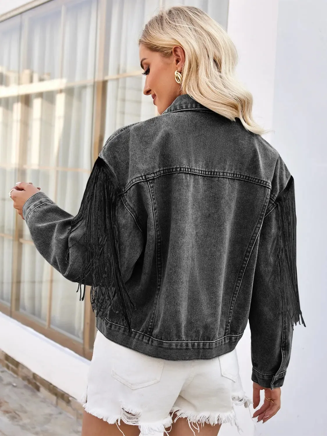 'Evelyn' Oversized Tassel Denim Jacket