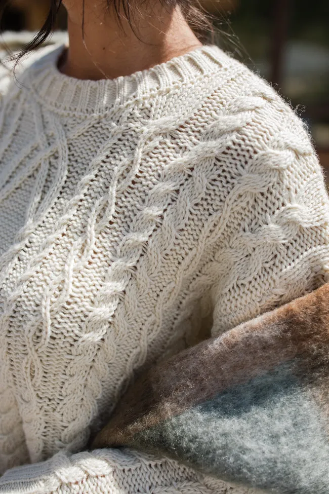 Fall Sentiments Cream Cable Knit Crew Neck Sweater FINAL SALE