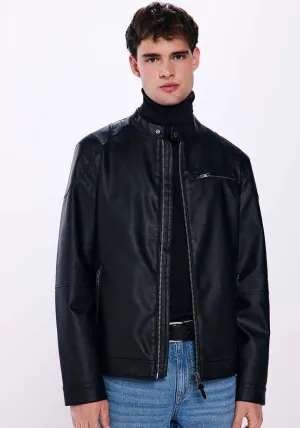 Faux leather biker jacket - Black