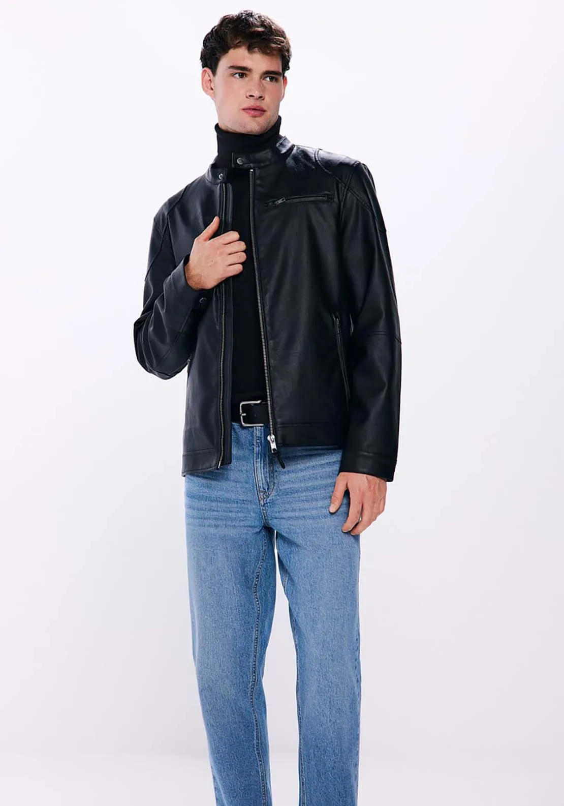 Faux leather biker jacket - Black
