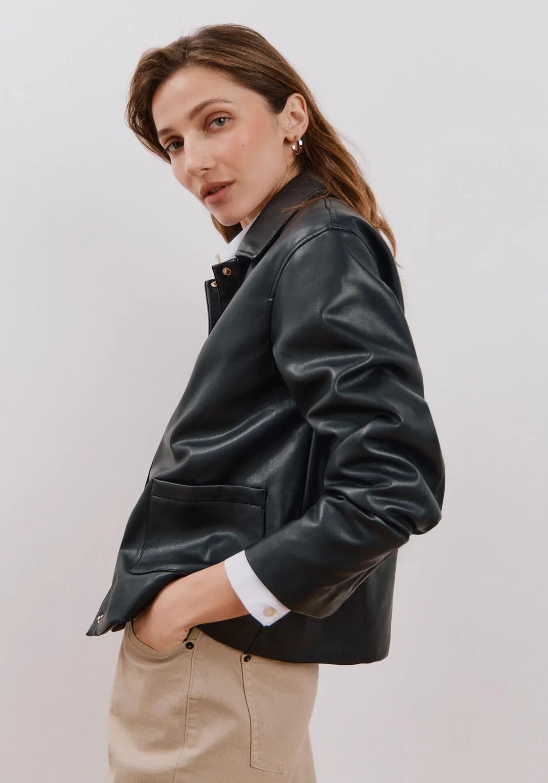 Faux Leather Jacket - Black
