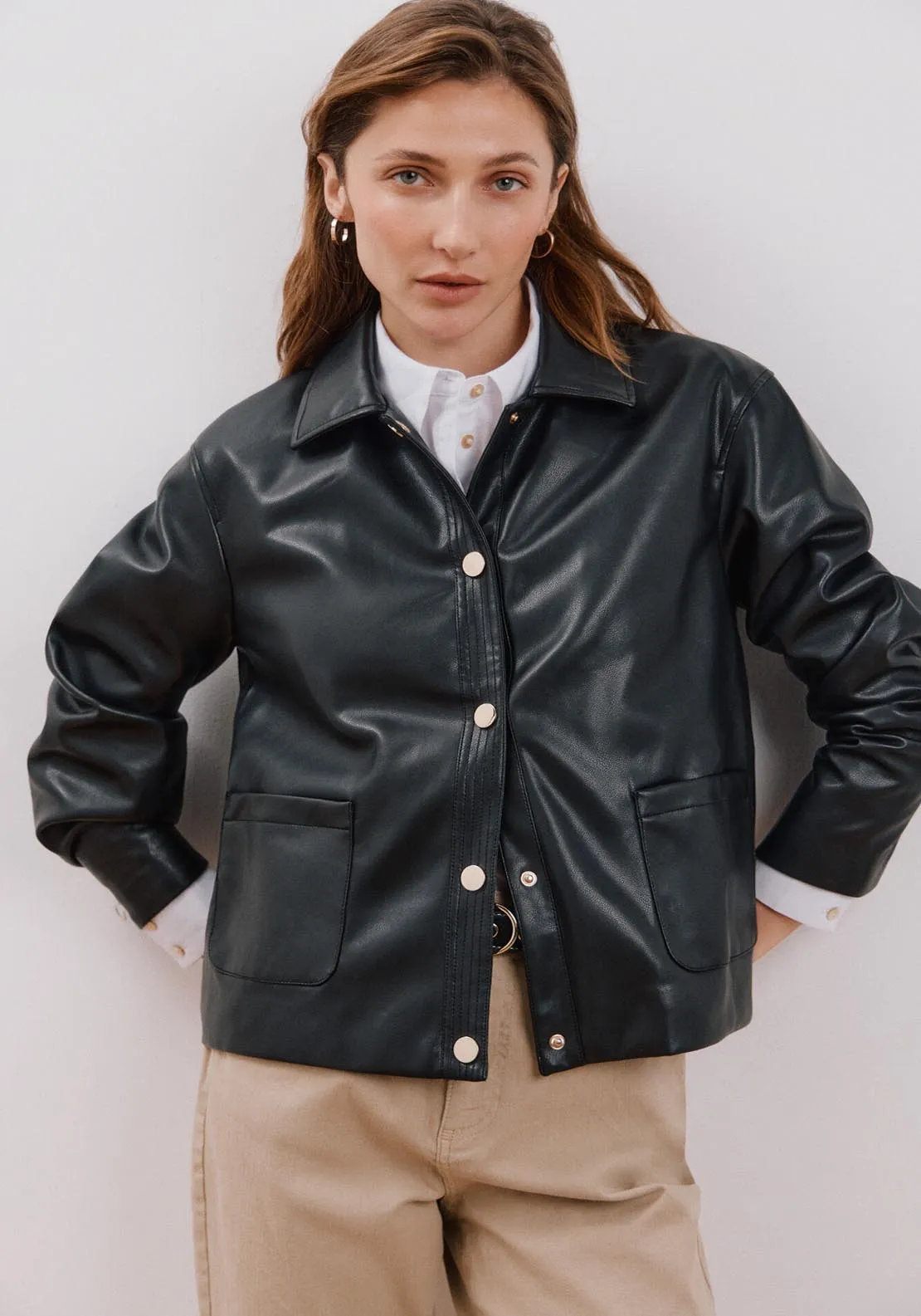 Faux Leather Jacket - Black