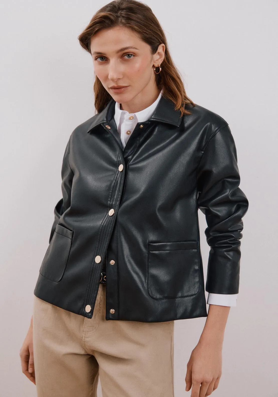 Faux Leather Jacket - Black