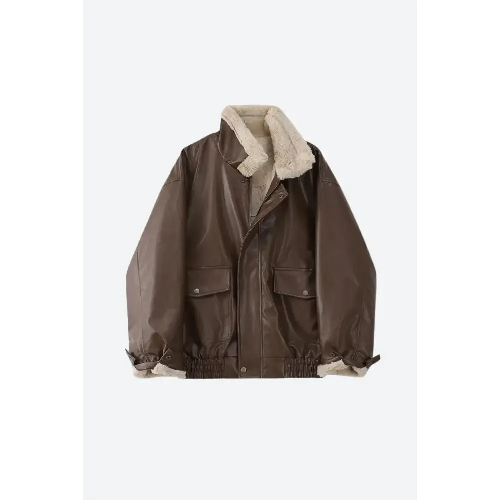 Faux Leather Jacket with Faux Fur and Button Fastening
