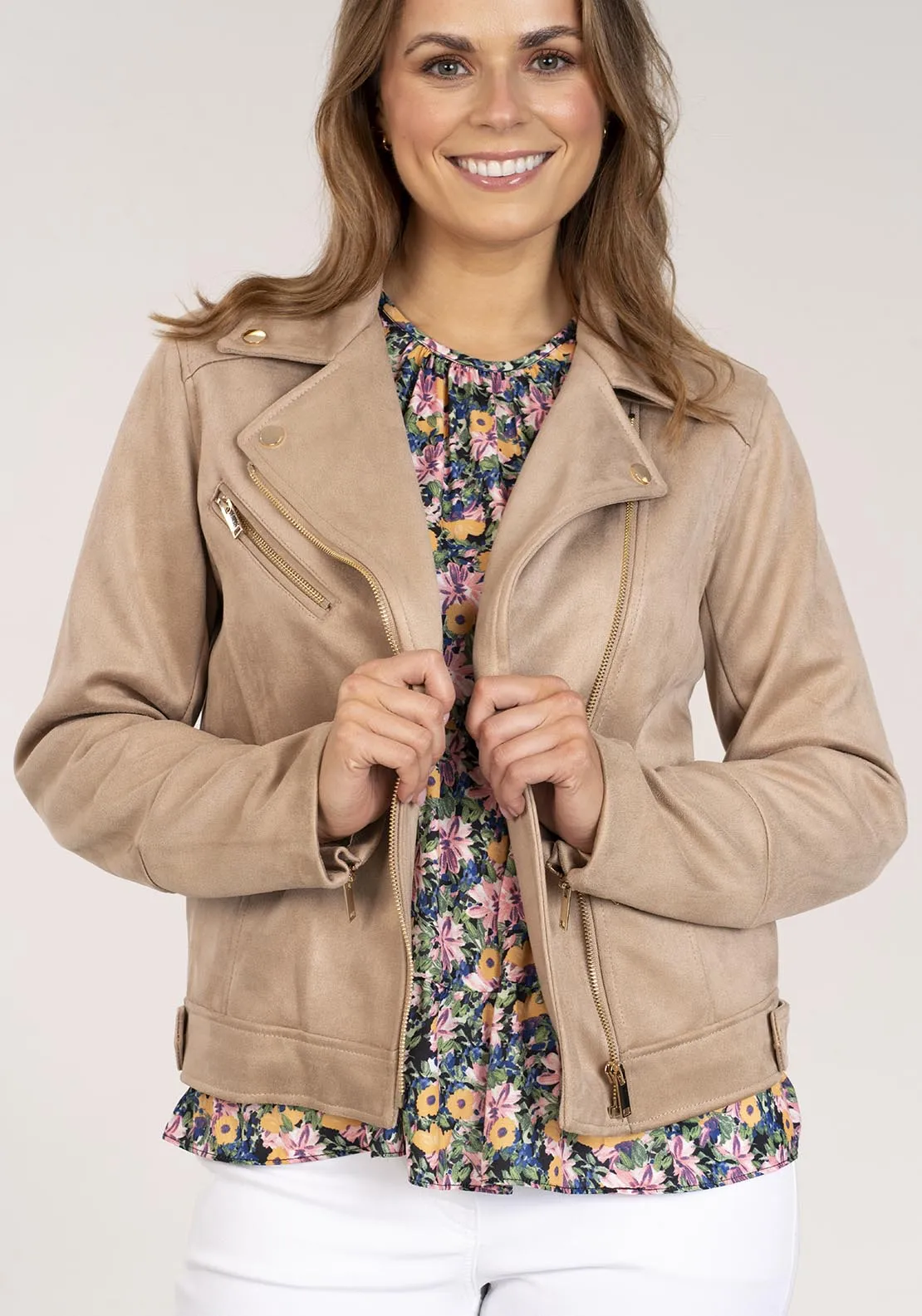 Faux Suede Jacket - Sand
