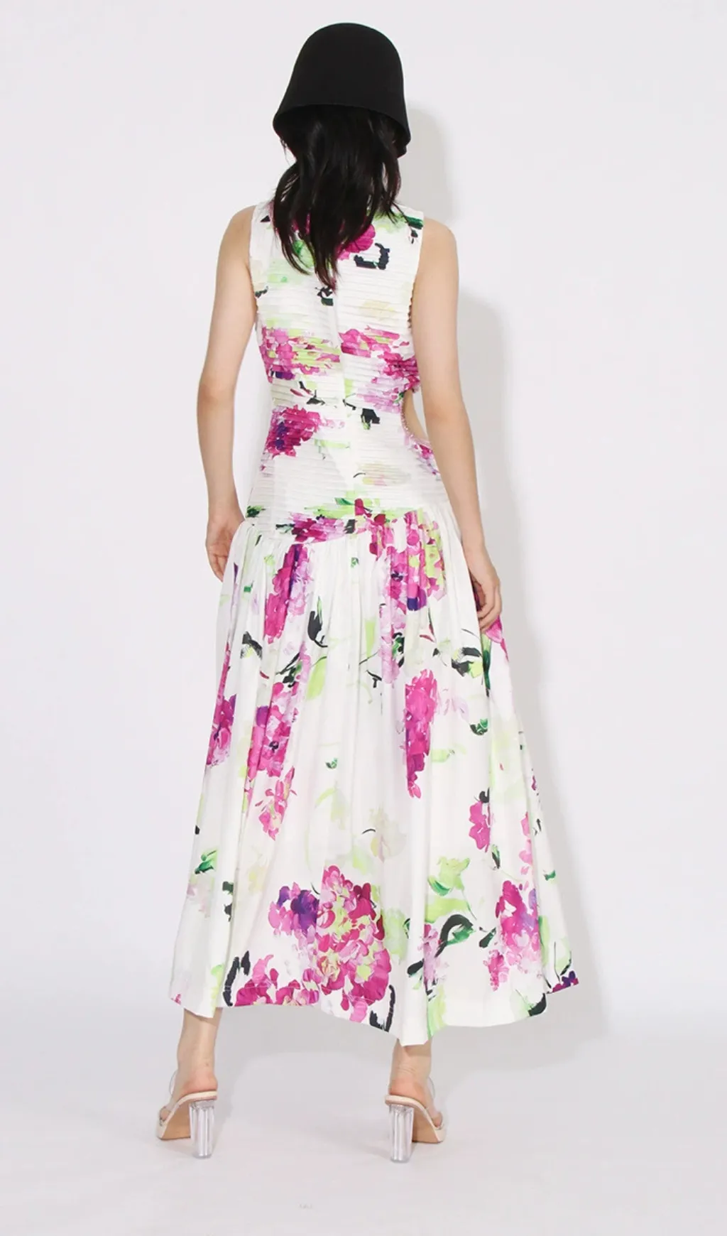 FLORAL CUTOUT MIDI DRESS IN WHITE