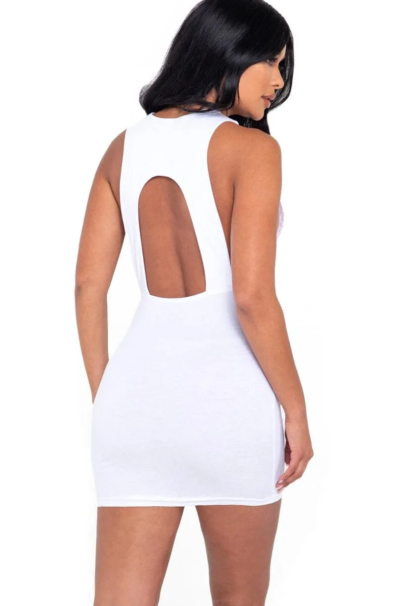 Front Center Cutout W/High Neck Mini Dress
