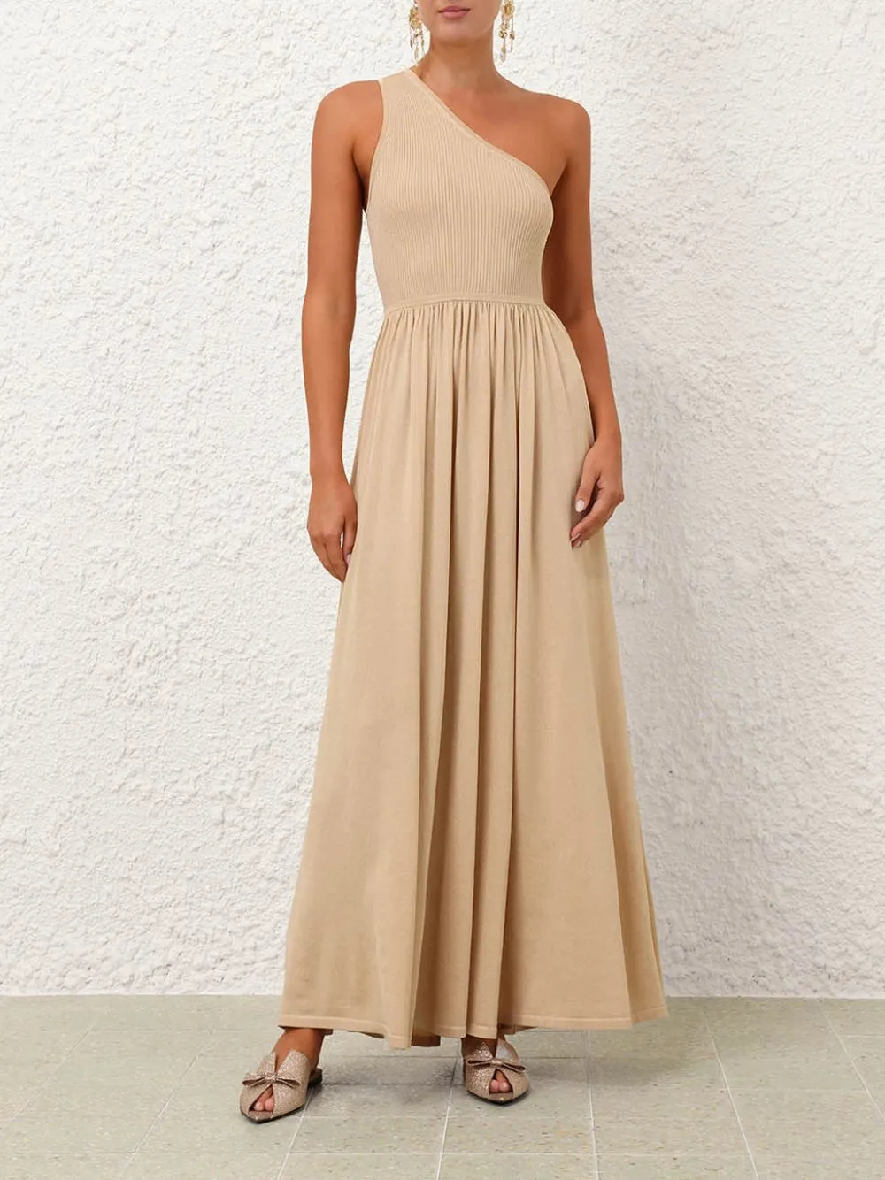 Gold Crush Metallic Asymmetric Maxi Dress