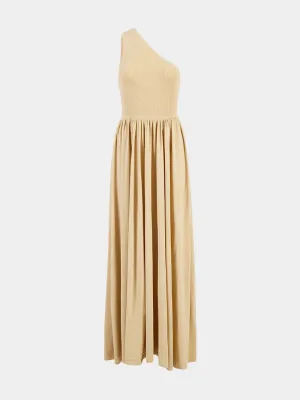 Gold Crush Metallic Asymmetric Maxi Dress