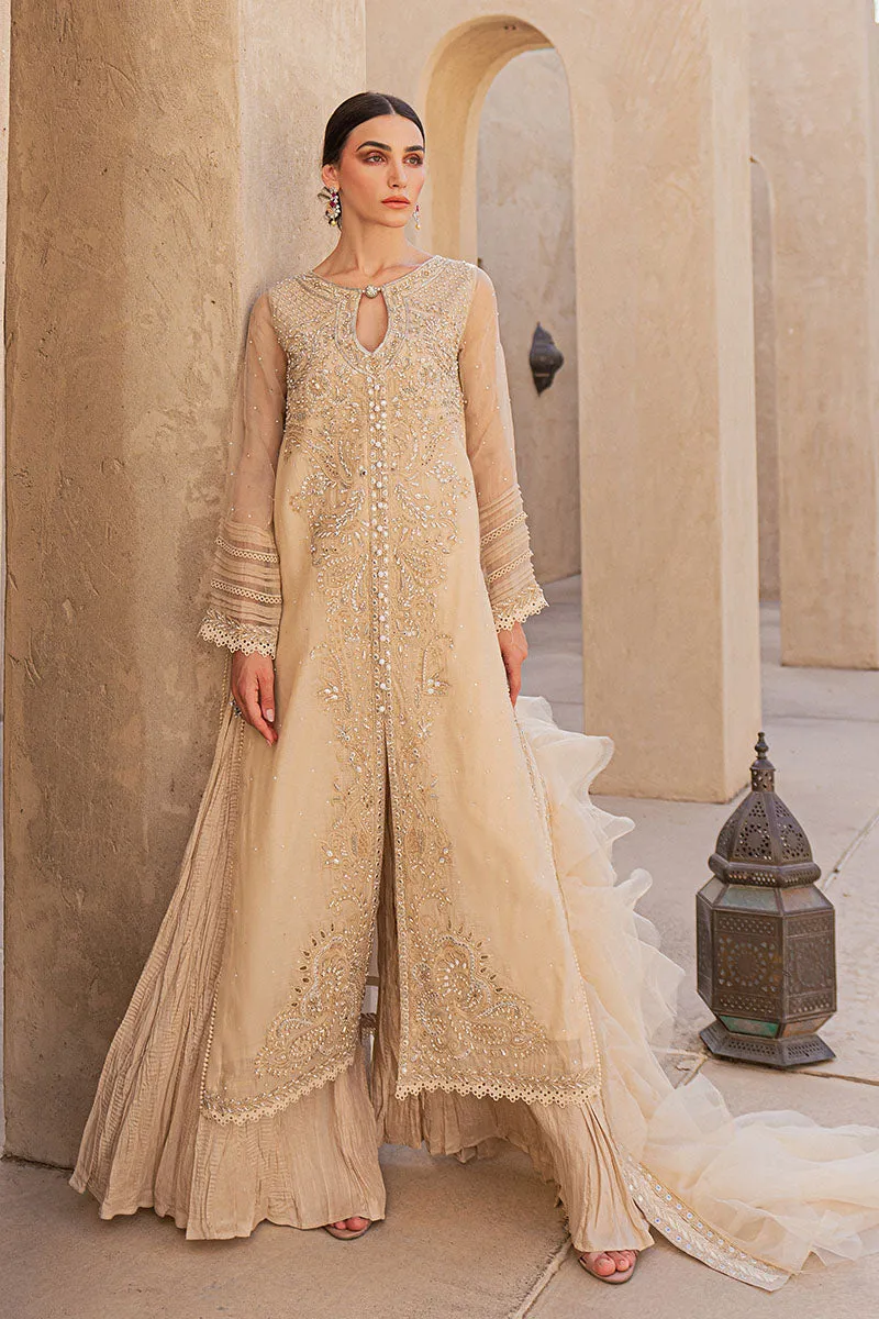 Gold Pakistani Kameez and Crushed Sharara with Dupatta
