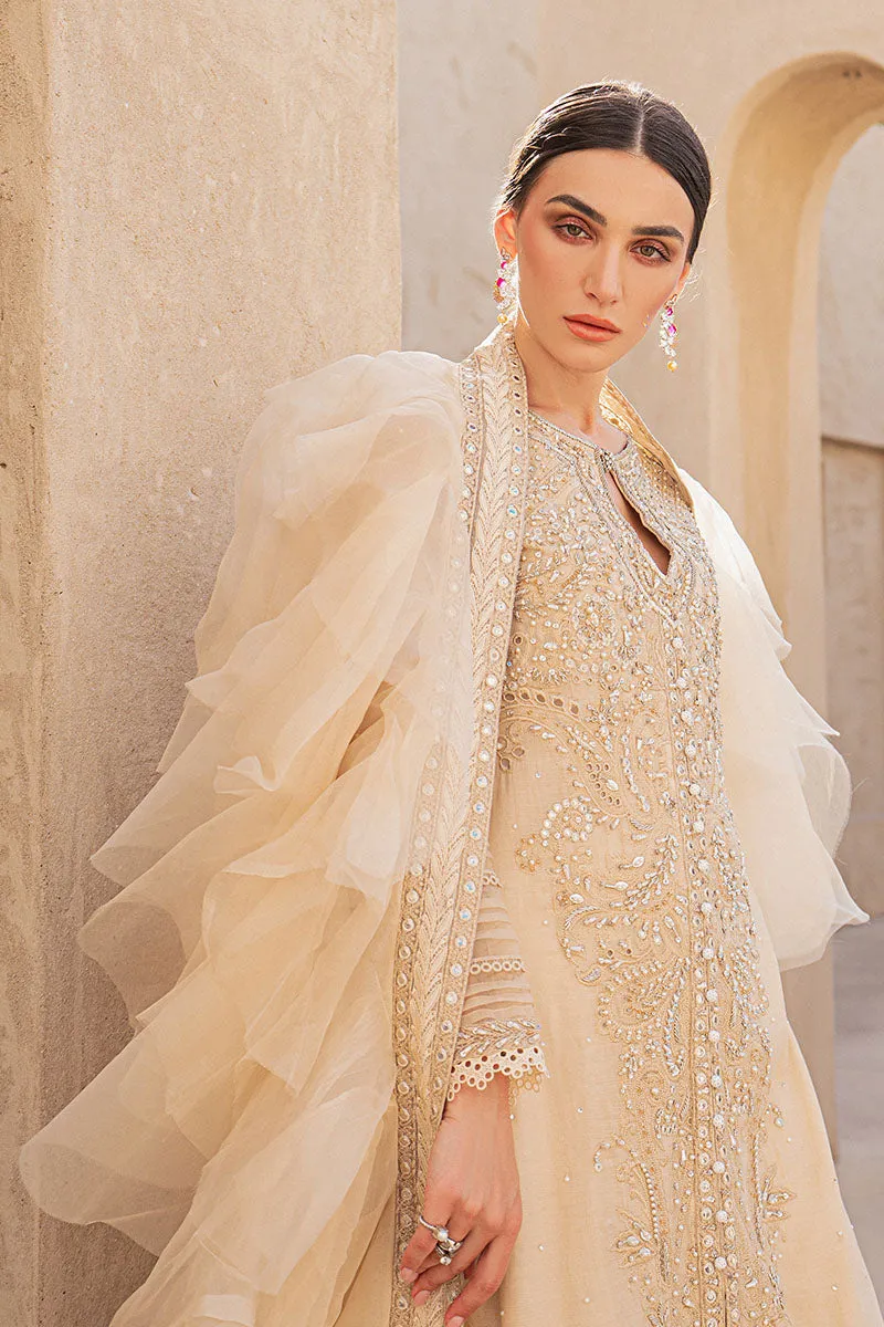 Gold Pakistani Kameez and Crushed Sharara with Dupatta