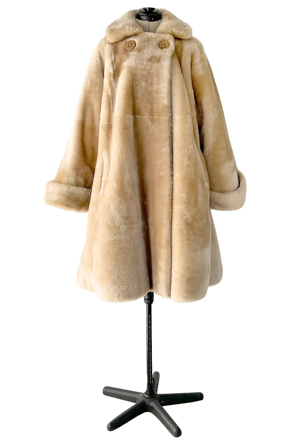 Gorgeous 1980s Christian Dior 'Teddy Bear Soft Thick Faux Fur Swing Tent Flare Coat