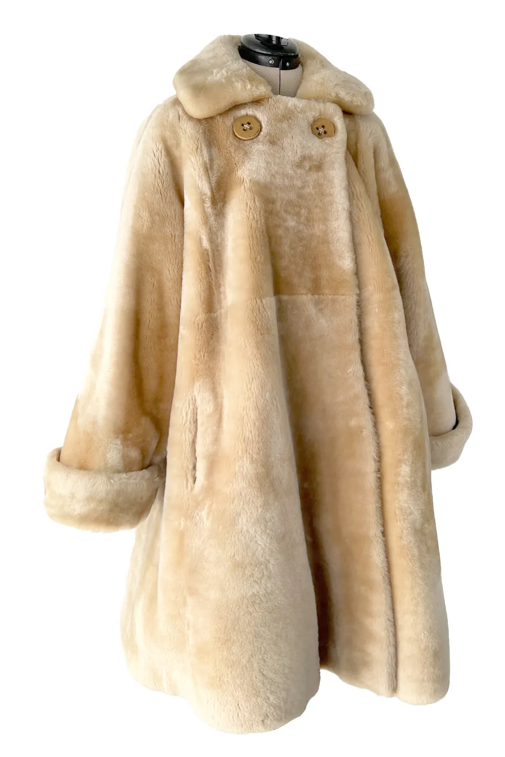 Gorgeous 1980s Christian Dior 'Teddy Bear Soft Thick Faux Fur Swing Tent Flare Coat