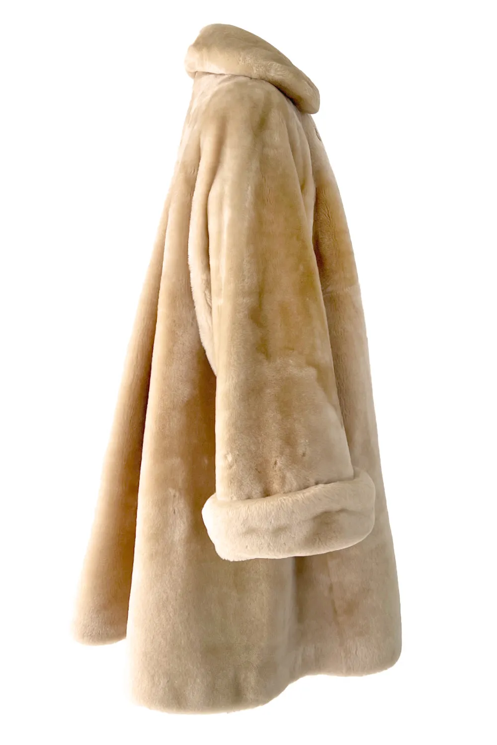 Gorgeous 1980s Christian Dior 'Teddy Bear Soft Thick Faux Fur Swing Tent Flare Coat