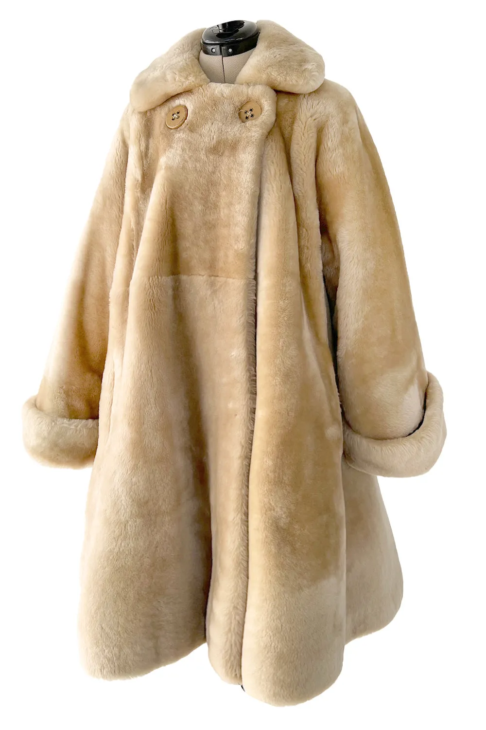 Gorgeous 1980s Christian Dior 'Teddy Bear Soft Thick Faux Fur Swing Tent Flare Coat