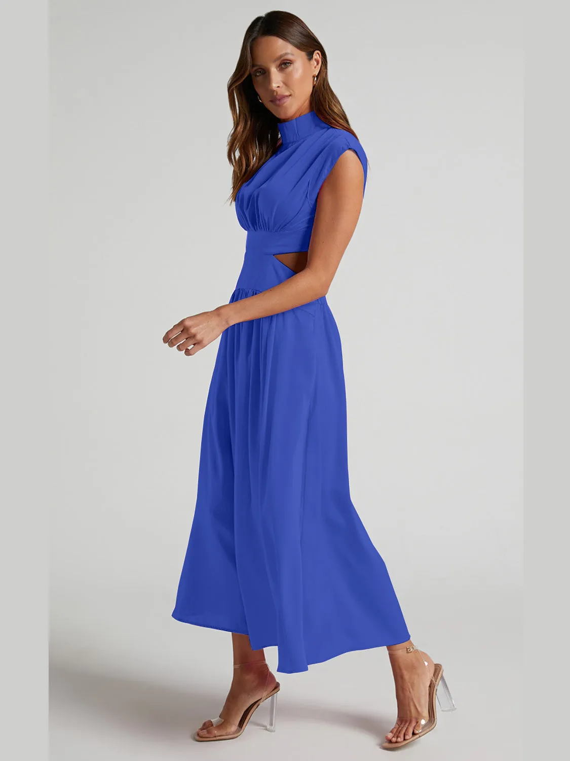 Grace Cutout Mock Neck Sleeveless Ruched Dress