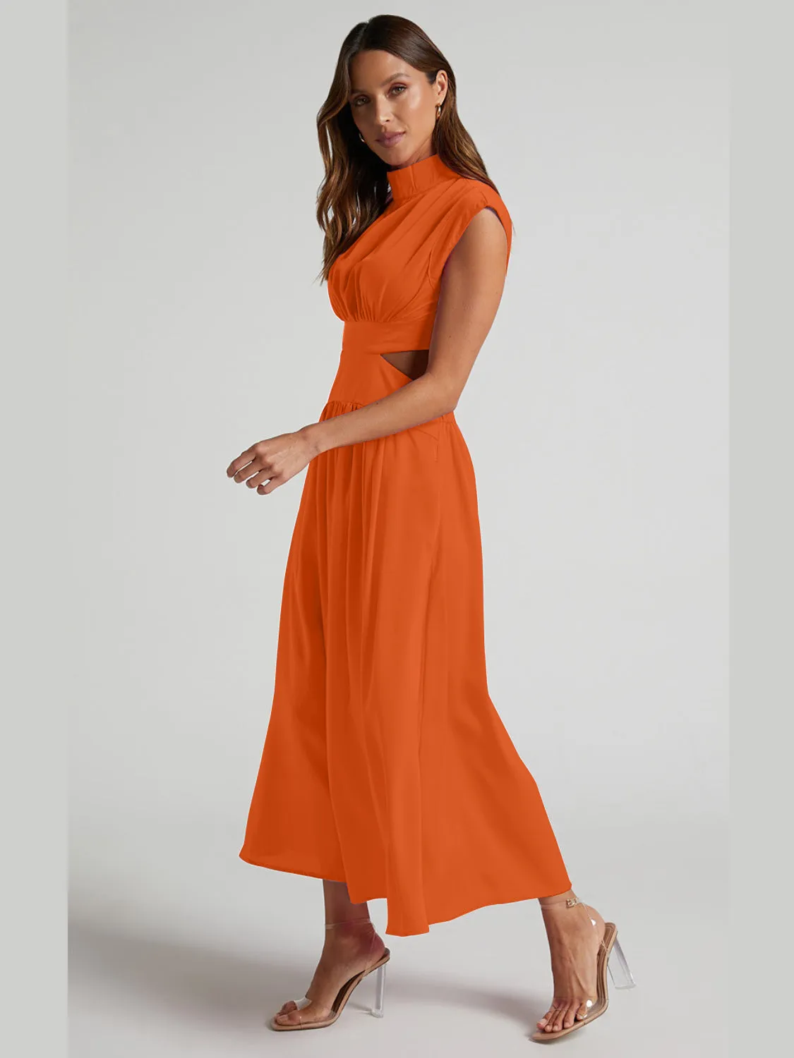 Grace Cutout Mock Neck Sleeveless Ruched Dress