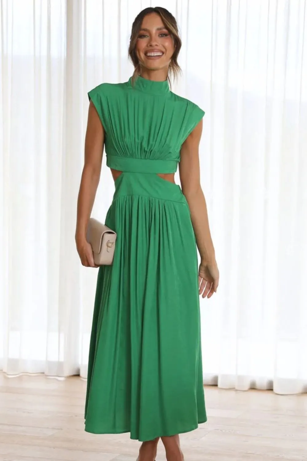 Grace Cutout Mock Neck Sleeveless Ruched Dress