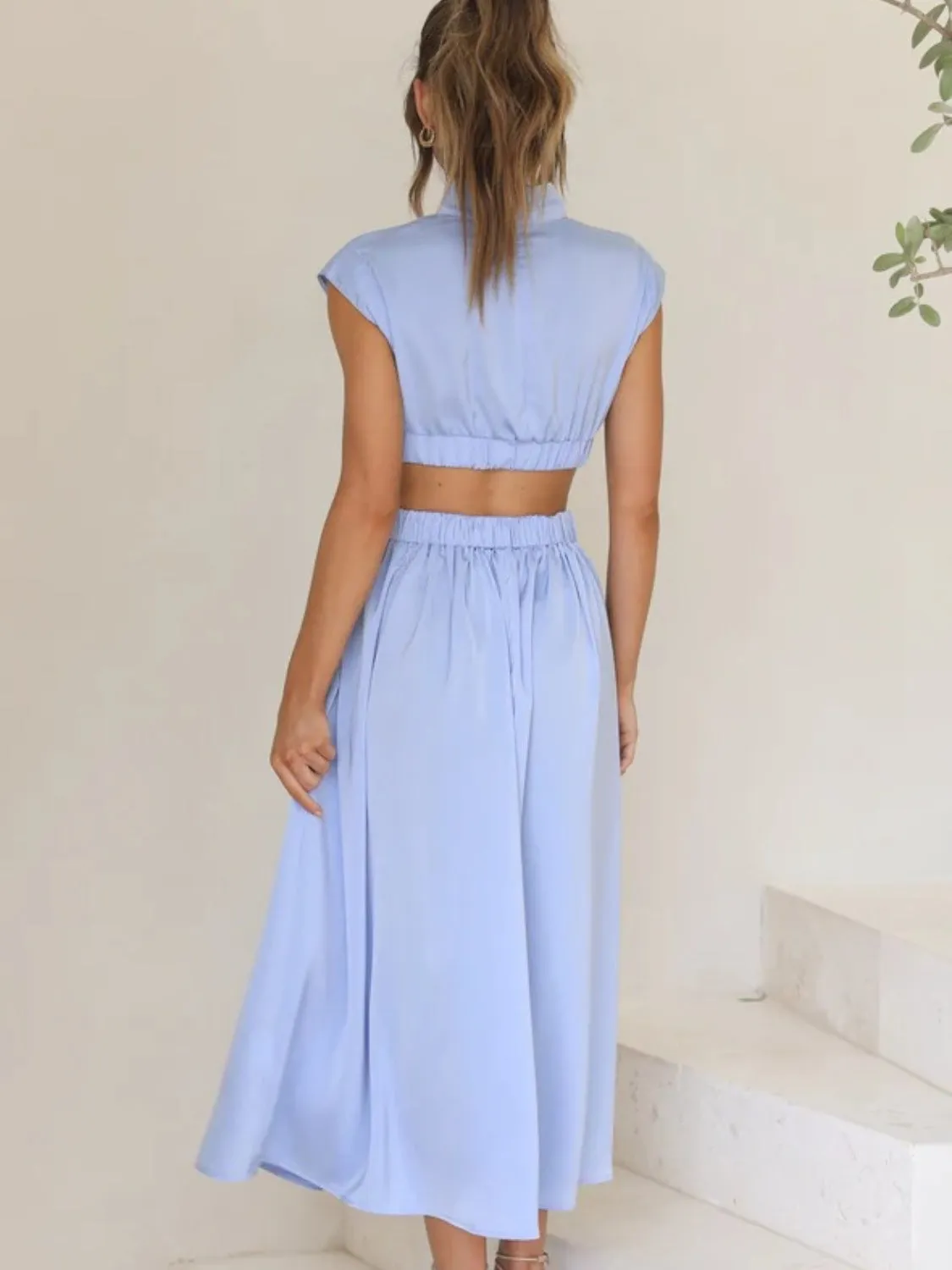 Grace Cutout Mock Neck Sleeveless Ruched Dress