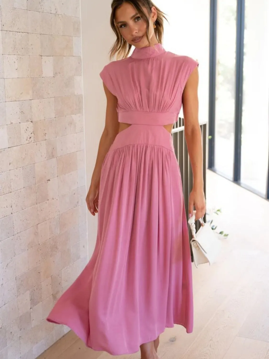 Grace Cutout Mock Neck Sleeveless Ruched Dress
