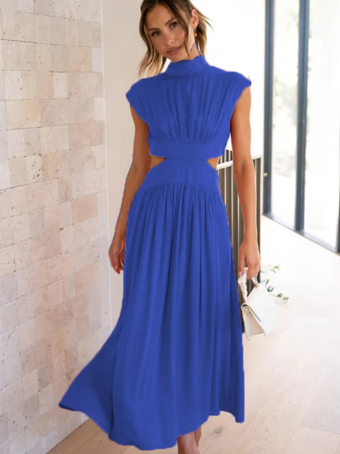 Grace Cutout Mock Neck Sleeveless Ruched Dress