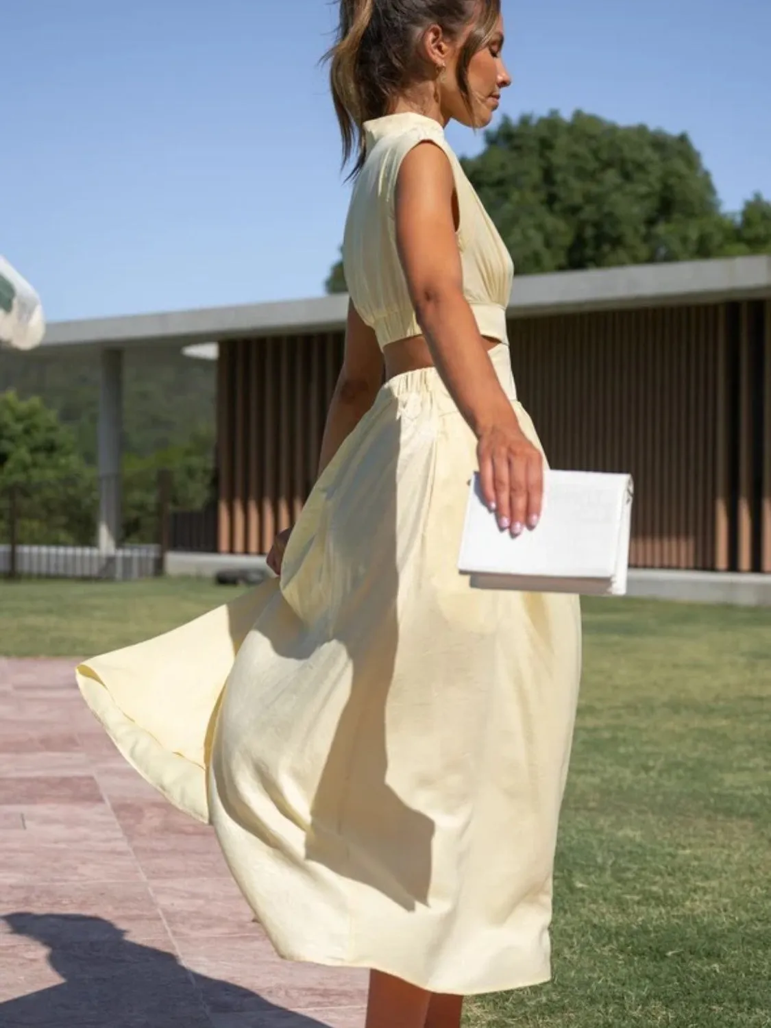 Grace Cutout Mock Neck Sleeveless Ruched Dress
