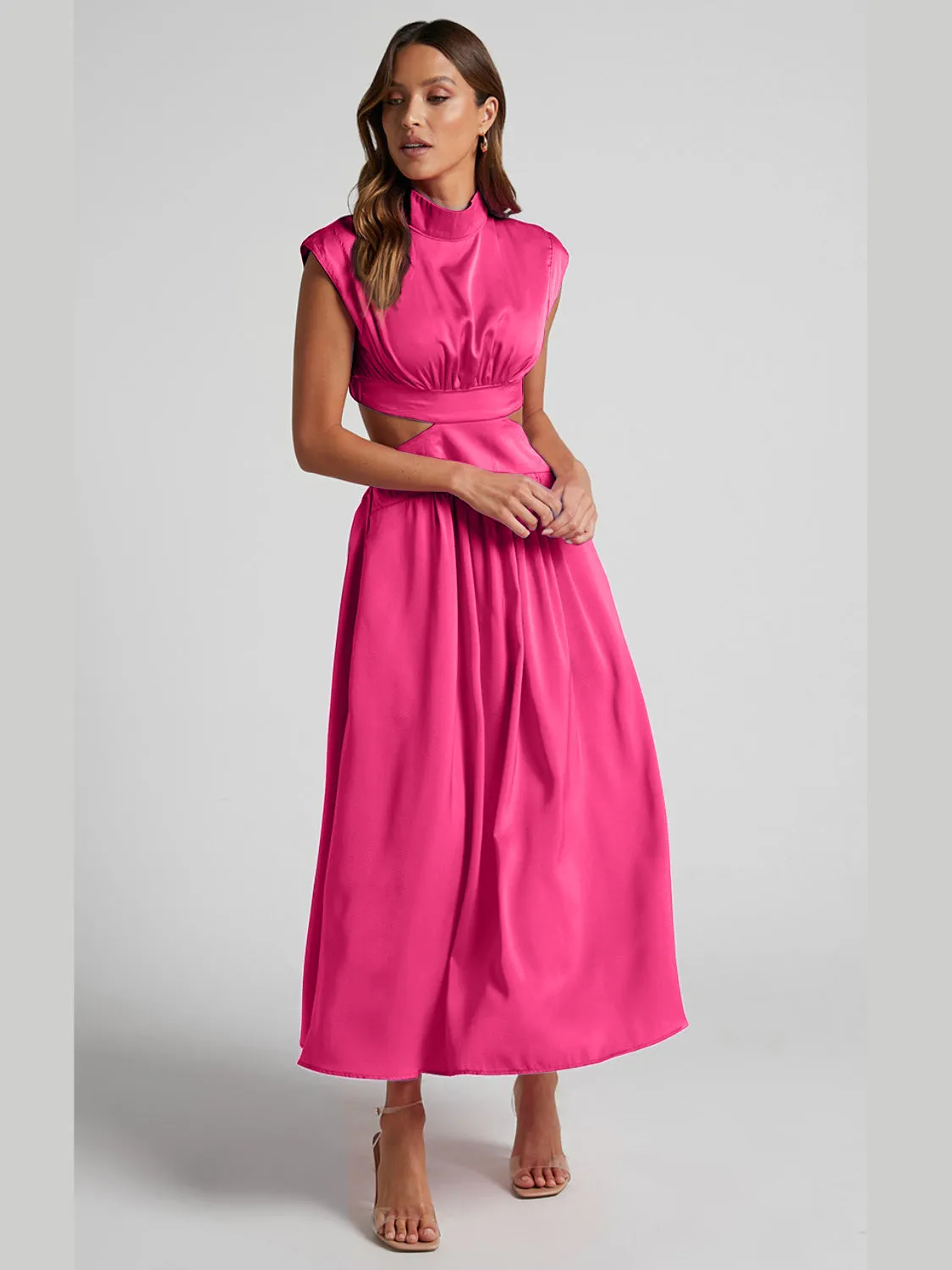 Grace Cutout Mock Neck Sleeveless Ruched Dress