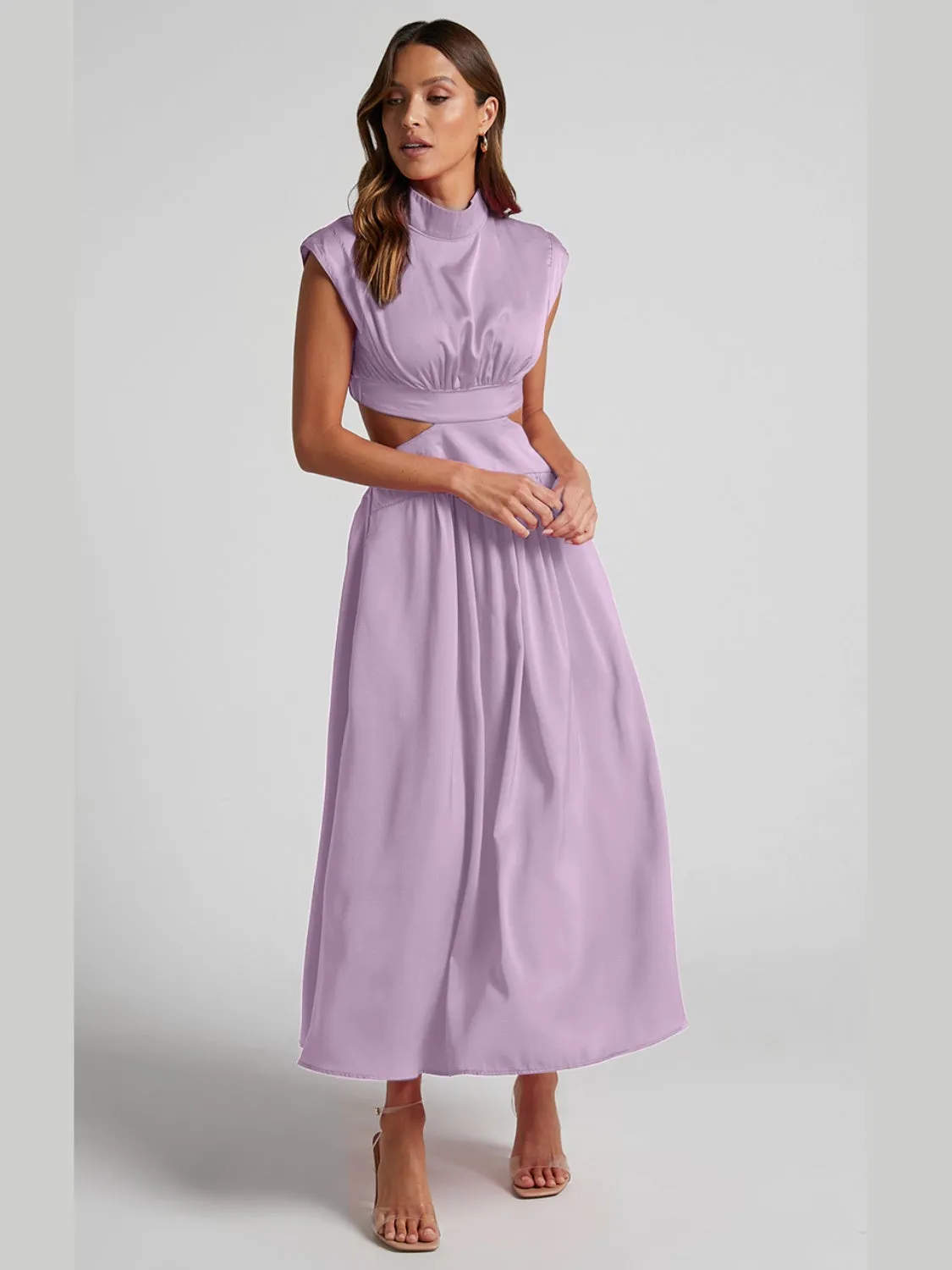 Grace Cutout Mock Neck Sleeveless Ruched Dress