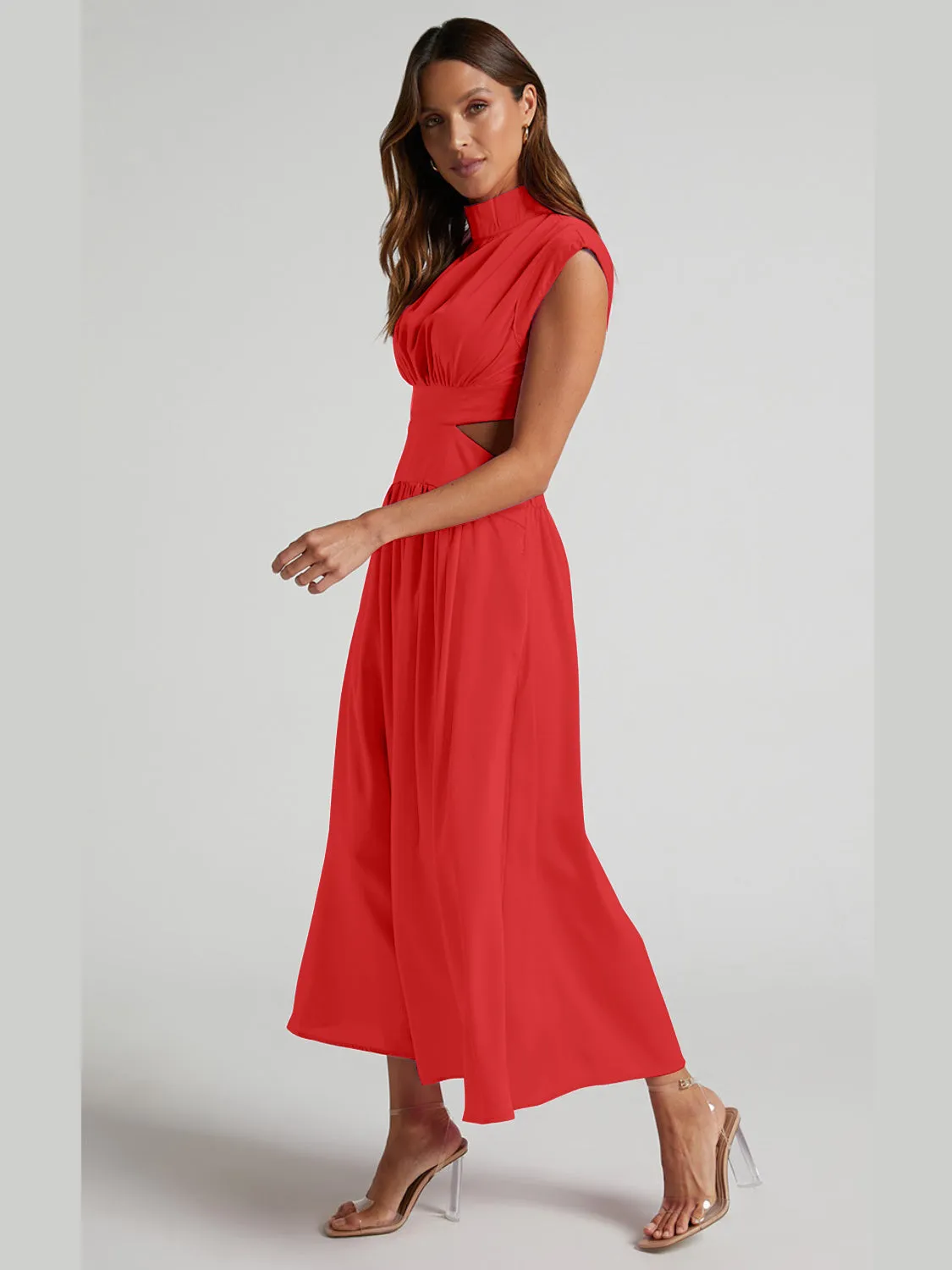 Grace Cutout Mock Neck Sleeveless Ruched Dress