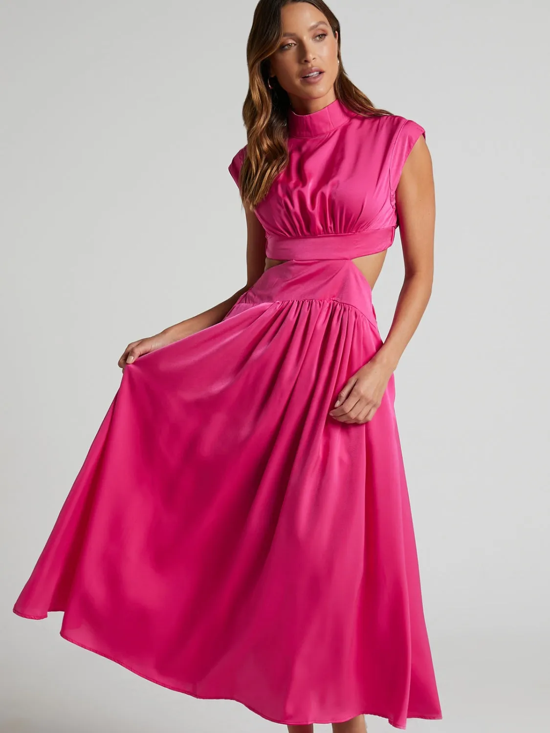 Grace Cutout Mock Neck Sleeveless Ruched Dress