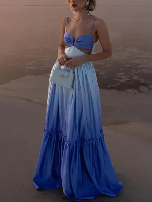 Gradient Color Print Cutout Graceful Waist Tiered Maxi Dress