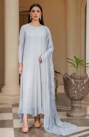 Grayish Shade Embroidered Pakistani Party Wear Frock Style Dress