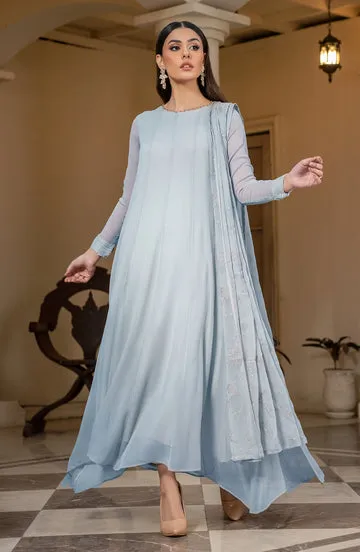 Grayish Shade Embroidered Pakistani Party Wear Frock Style Dress