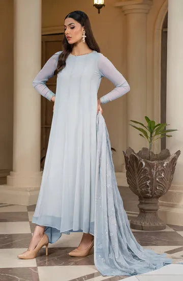 Grayish Shade Embroidered Pakistani Party Wear Frock Style Dress