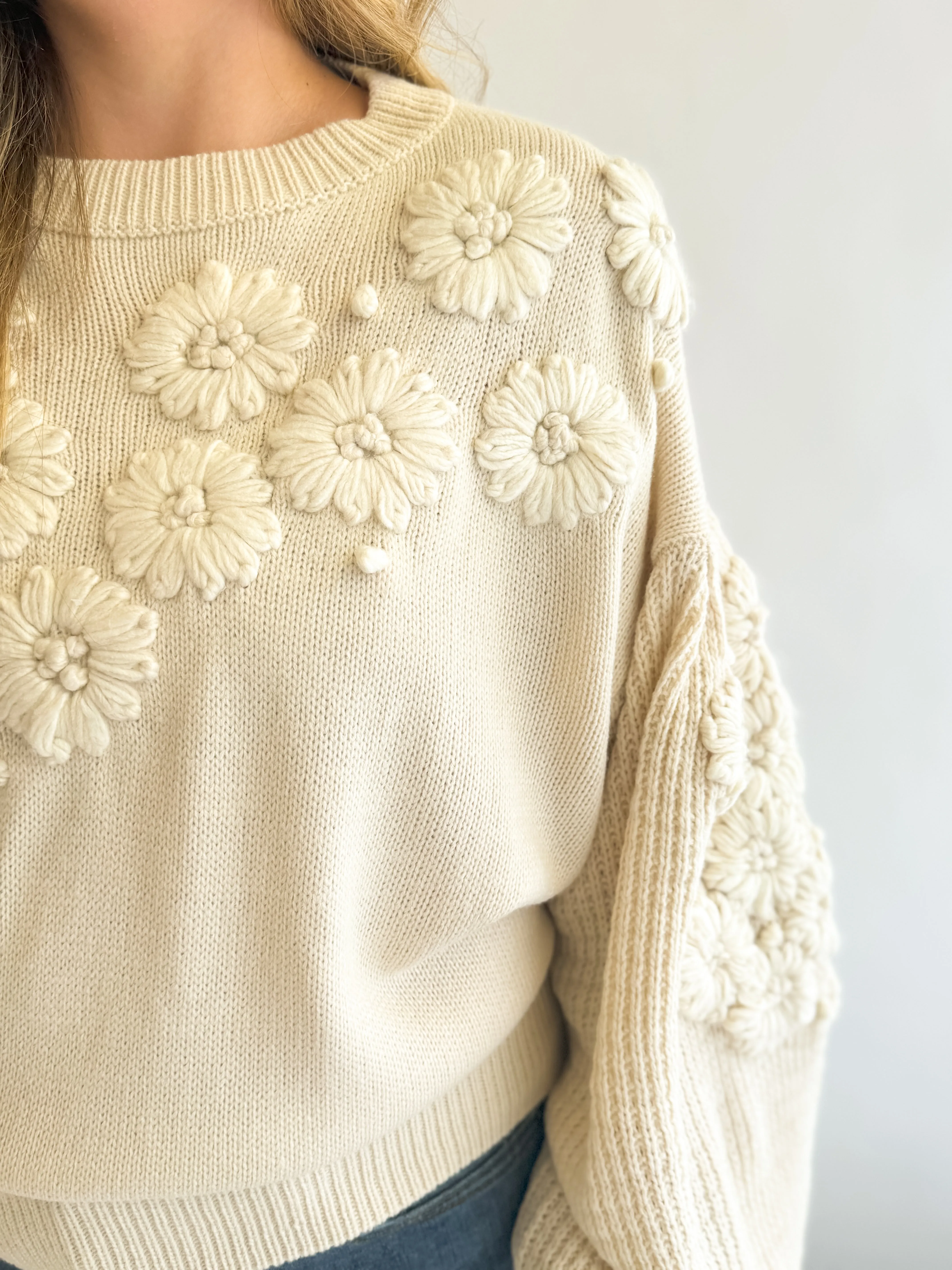Hand Embroidered Flower Sweater