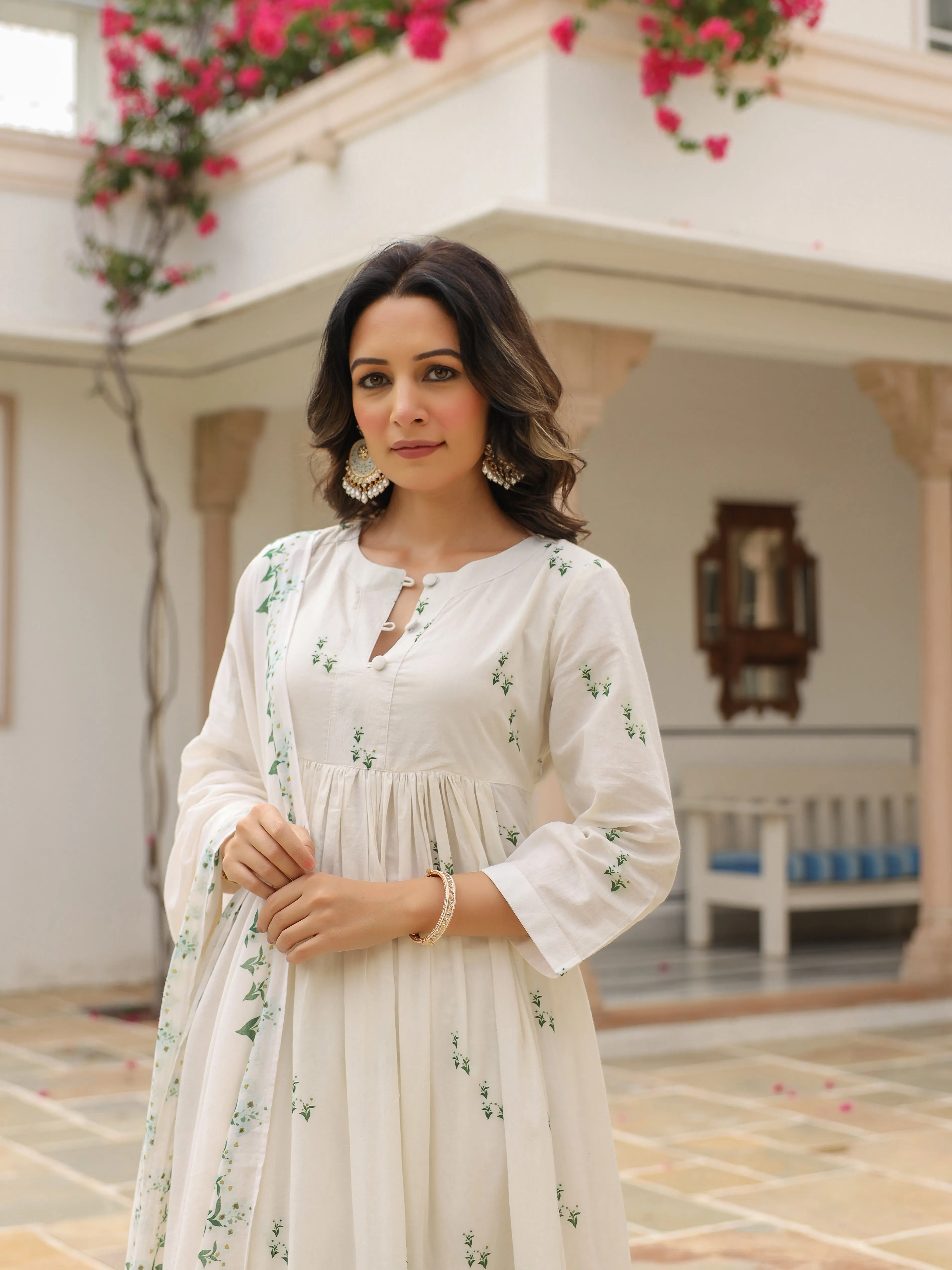 Handpainted cotton suit set with plazzo and dupatta