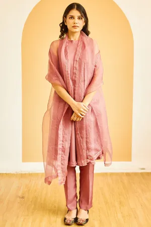 Handwoven Cotton Silk Tunic Set In Mauve