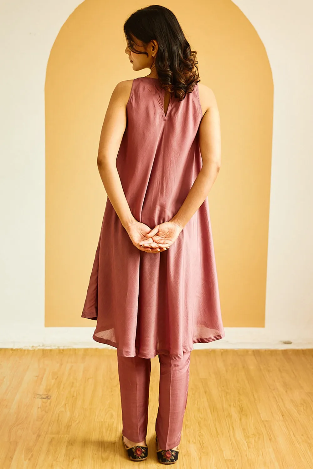 Handwoven Cotton Silk Tunic Set In Mauve