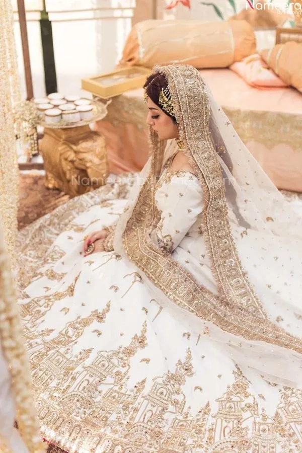 Heavy Embellished Pakistani White Mehndi Frock #BN1013