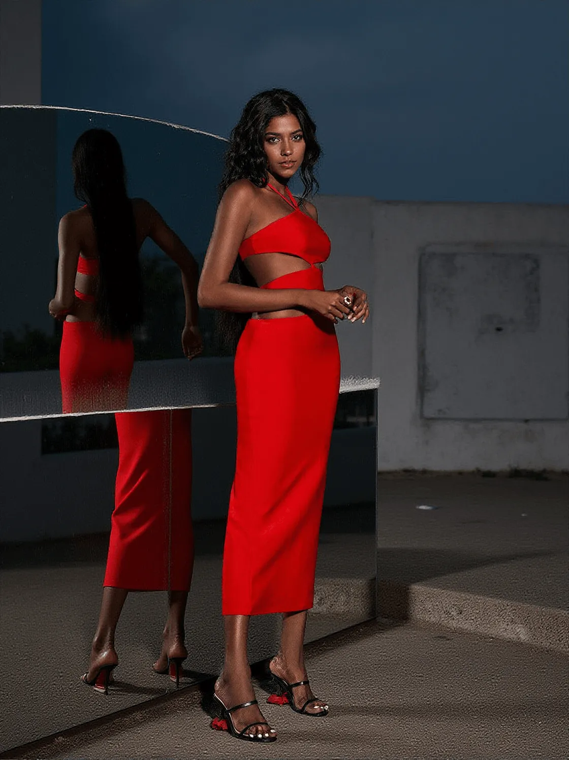 Hedwig Cutout High Split Bandage Dress In Red
